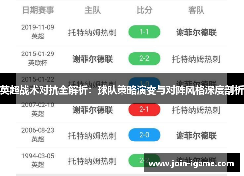 英超战术对抗全解析：球队策略演变与对阵风格深度剖析